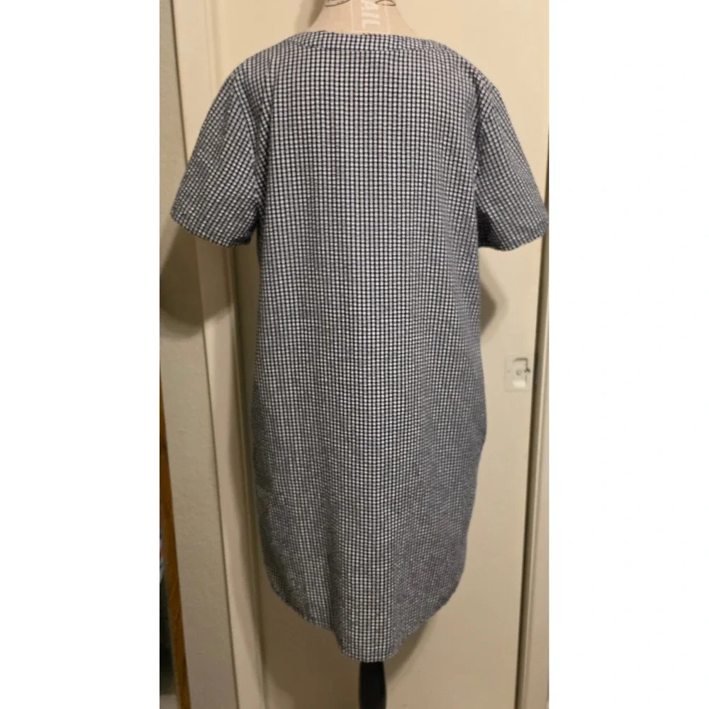Croft & Barrow Navy Gingham Seersucker Zip Front House Dress Robe Medium